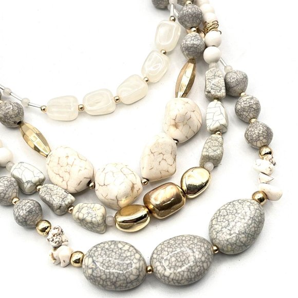 BOCAR  Multi Layer Faux Howlite 4 Strand Statement Collar Beaded Necklace 18" - Picture 4 of 9